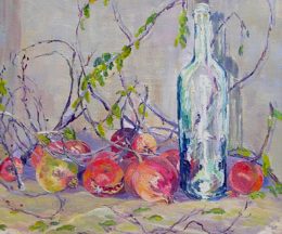 Marie Du Barry (1897-1990) Pomegranates and Wine Bottle26 x 23